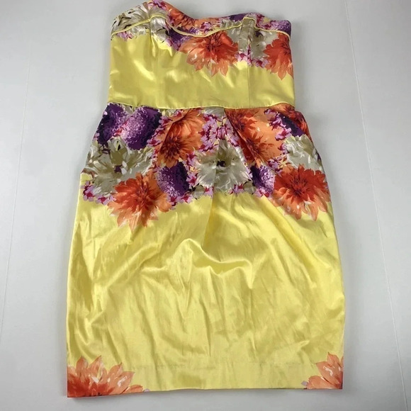 NWT  Yellow Floral print yellow strapless shift dress sweetheart neck size small - Picture 10 of 13